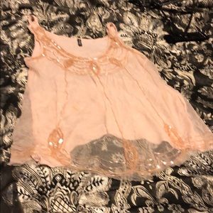 Beaded see thru pink tank